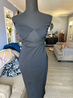 Zara Black Strapless Cutout Midi Dress